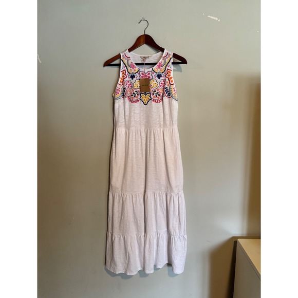 Boden Dresses & Skirts - Boden White Embroidered Tiered Midi Dress Cottagecore Slub Cotton 4P NWT